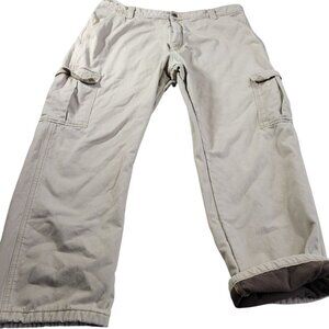 Wrangler Pants Mens 40x28.5 Tag 40x30 Beige Fleece Lined Hiking Outdoors
